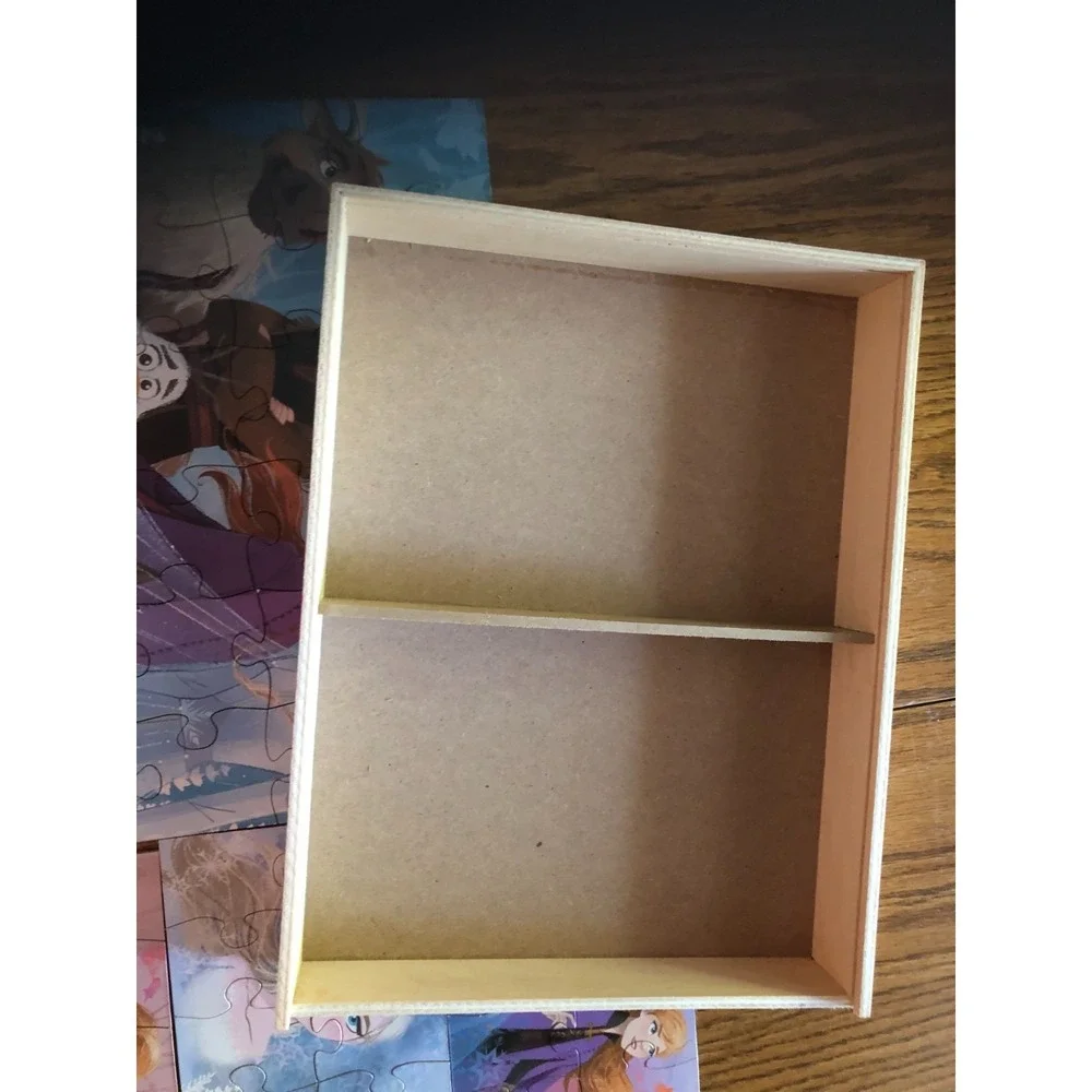 Disney Frozen II 5 WOODEN PUZZLES w/WOOD Storage BOX